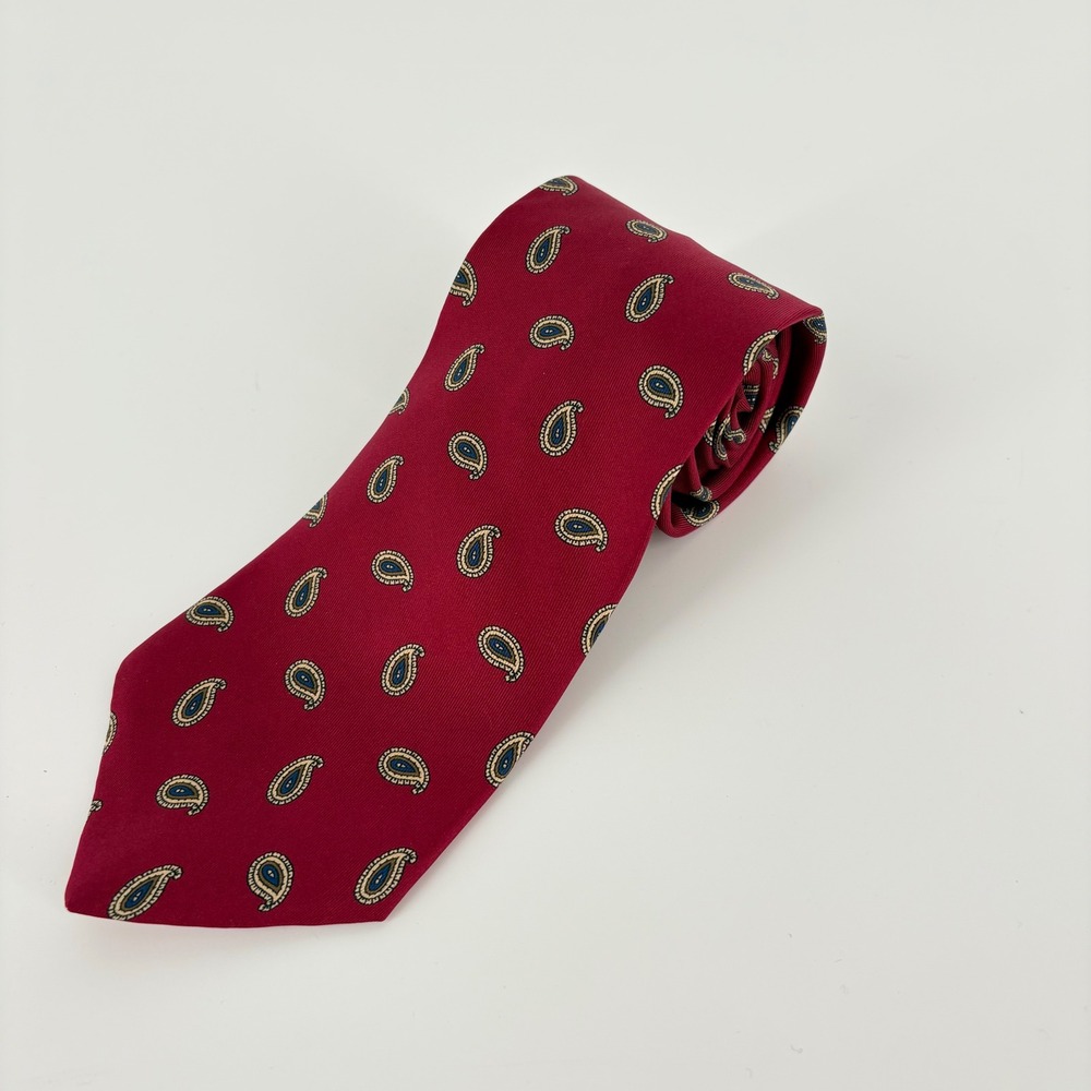 Hardy‎ Amies Silk Paisley Necktie Burgundy Blue Yellow Men's Formal 60"Lx3.75"W